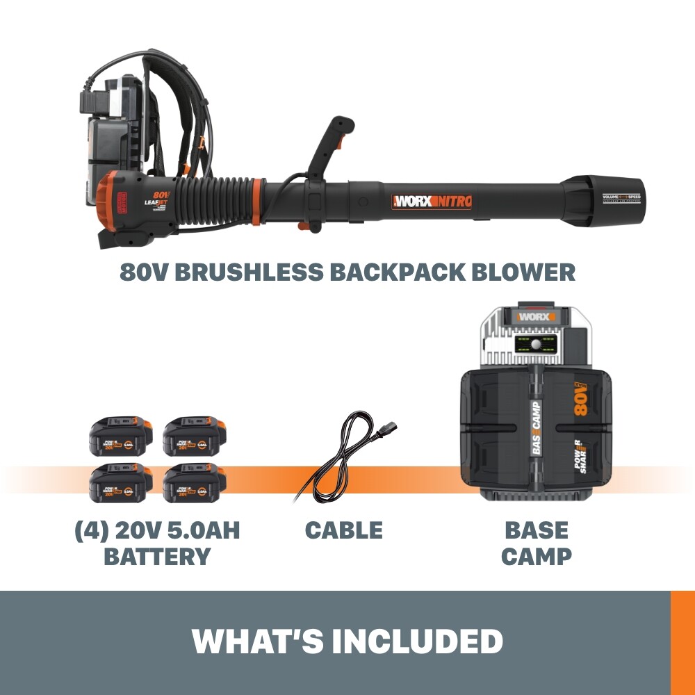 WG572 WORX NITRO 80V Brushless Cordless Backpack Leaf Blower
