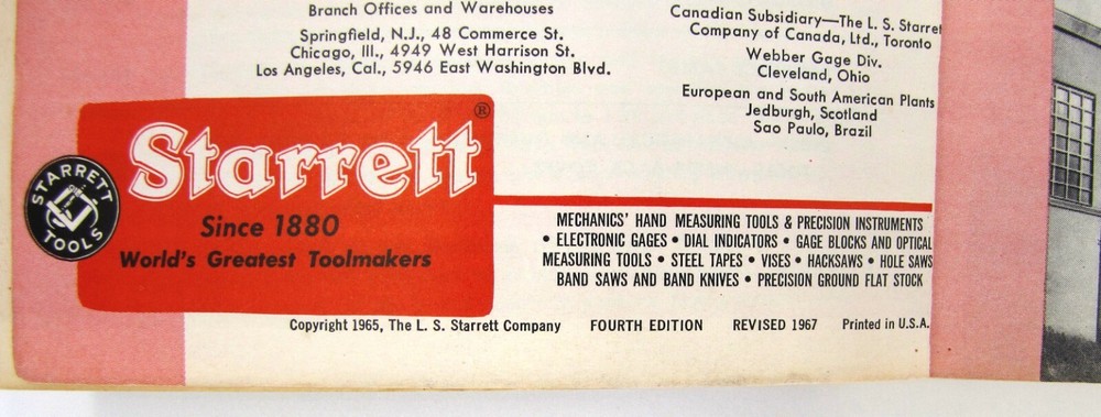 Vintage 1967 Starrett Catalog Tools Gauges Instruments Indicators Precision