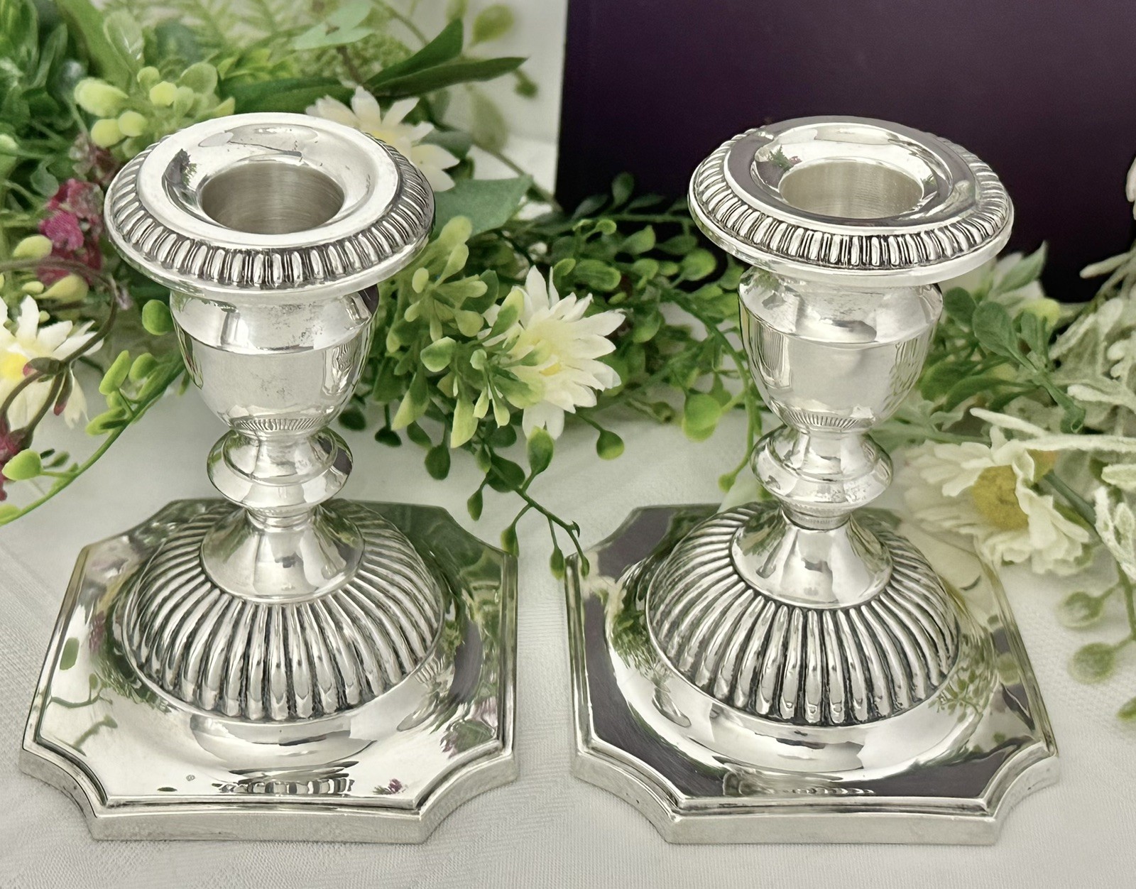 Sterling Hunt Silver Georgian Reproduction Sterling Candlesticks Candle Holders
