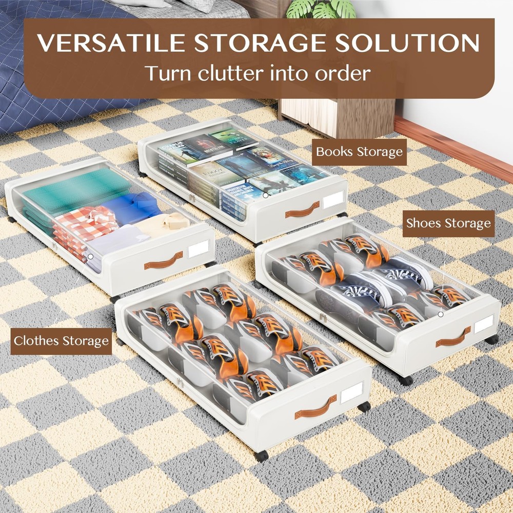 Futego Under Bed Storage with Wheels, UnderBed Storage Containers with Clear Lid