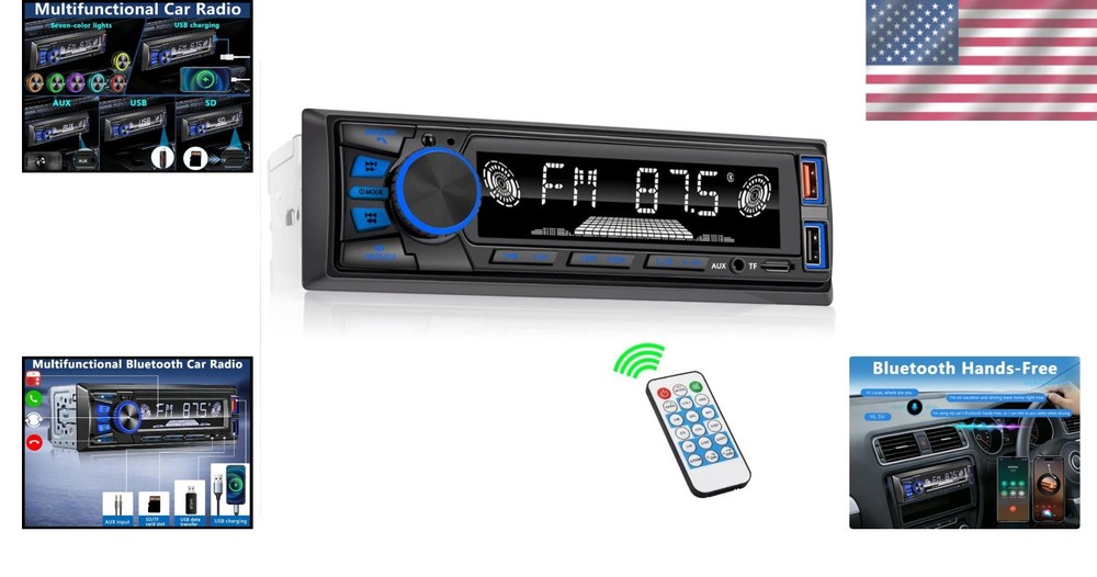 Bluetooth Single DIN Car Stereo – Fast Charging, 7 LED Modes & App Control