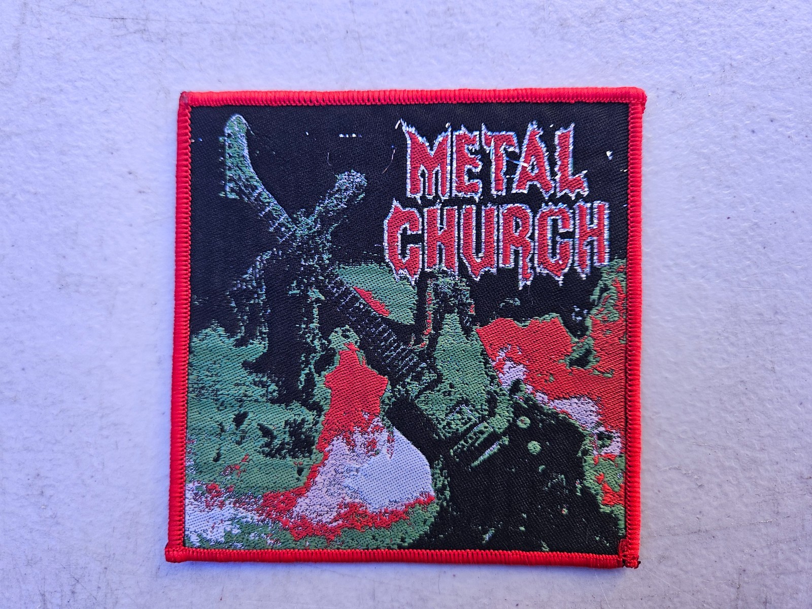 METAL CHURCH, SEW ON RED BORDER WOVEN PATCH