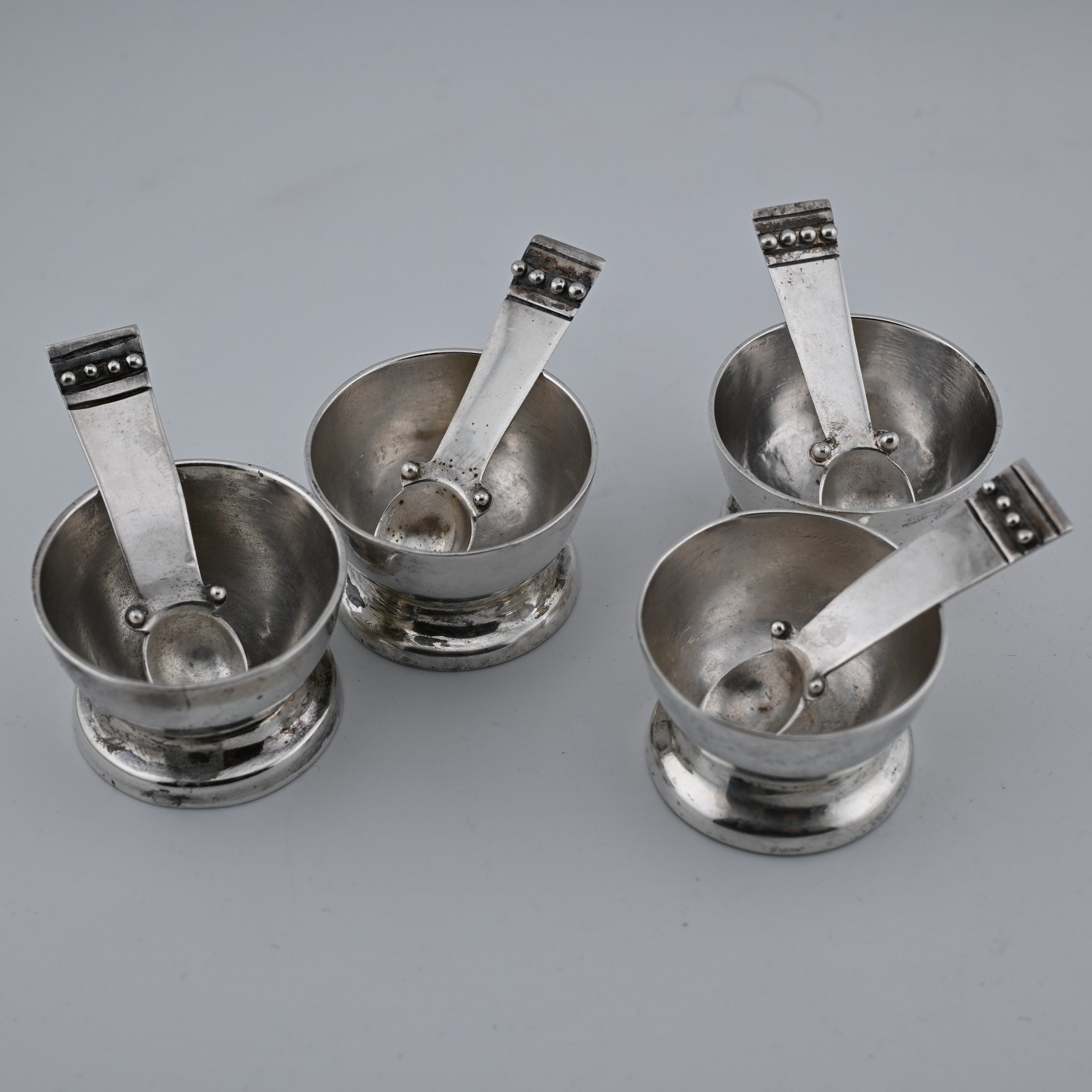 RARE 4 Mexican Sterling Silver William Spratling Salt Cellars / Dishes & Spoons