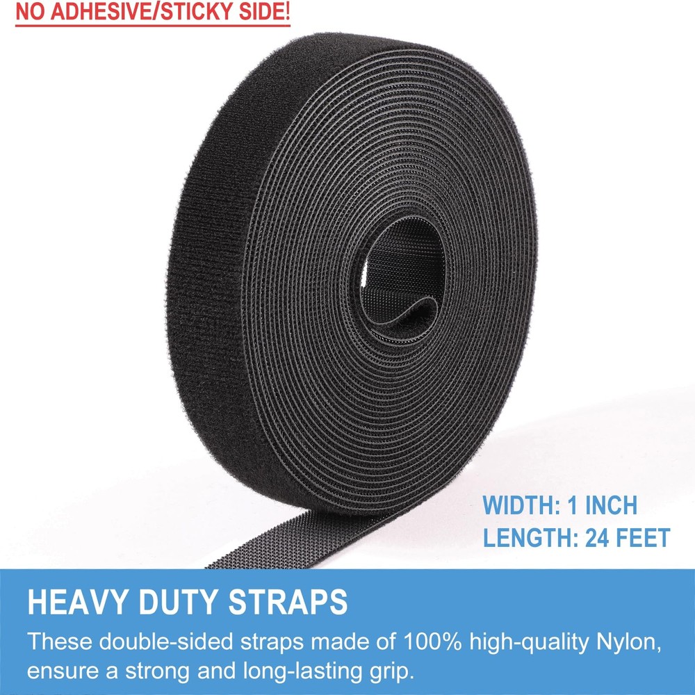 1in x 24ft | Hook and Loop Straps Heavy Duty | Double Sided SelfGripping Stri...