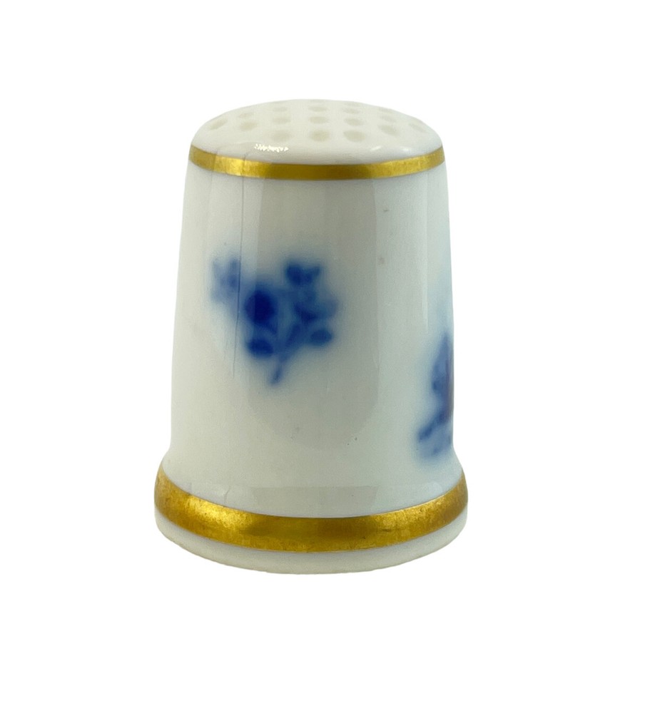 Thimble Sewing Windmill Porcelain White Blue Gold