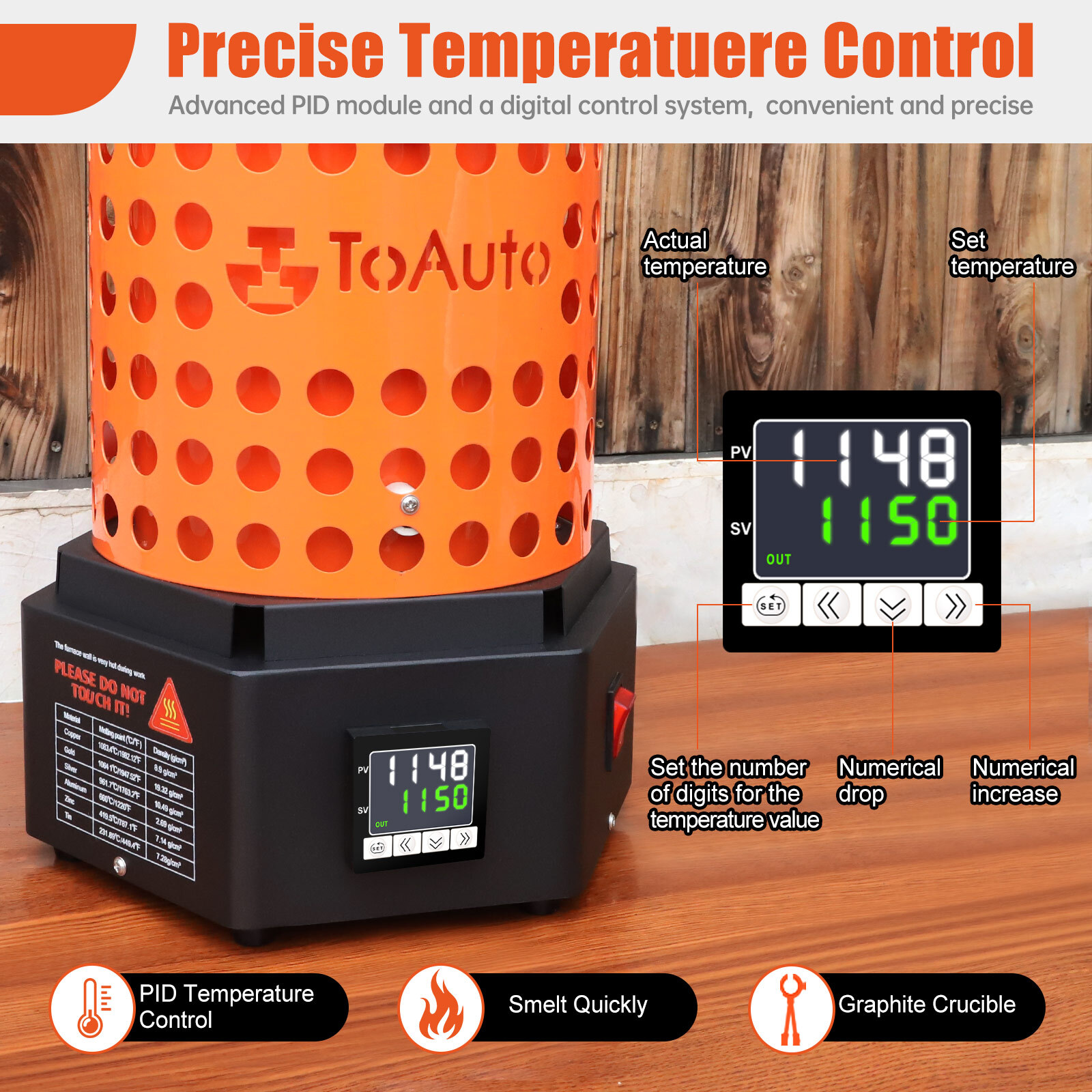 TOAUTO 1800W Electric Gold Melting Furnace 6.6LB Crucible Casting Ingot Mold Kit