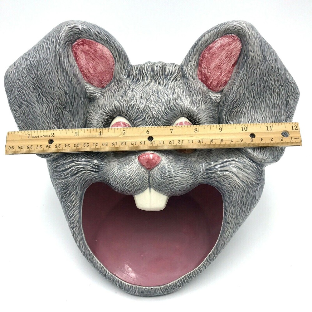 Crazy Rabbit Face Head Easter Dish Bowl Planter Server 9"