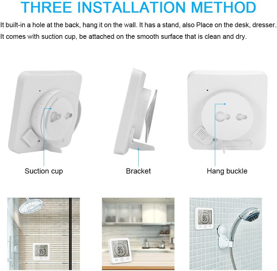 Shower Wall Clock, Digital Kitchen Timer with Alarm, Waterproof Touch Screen Tim