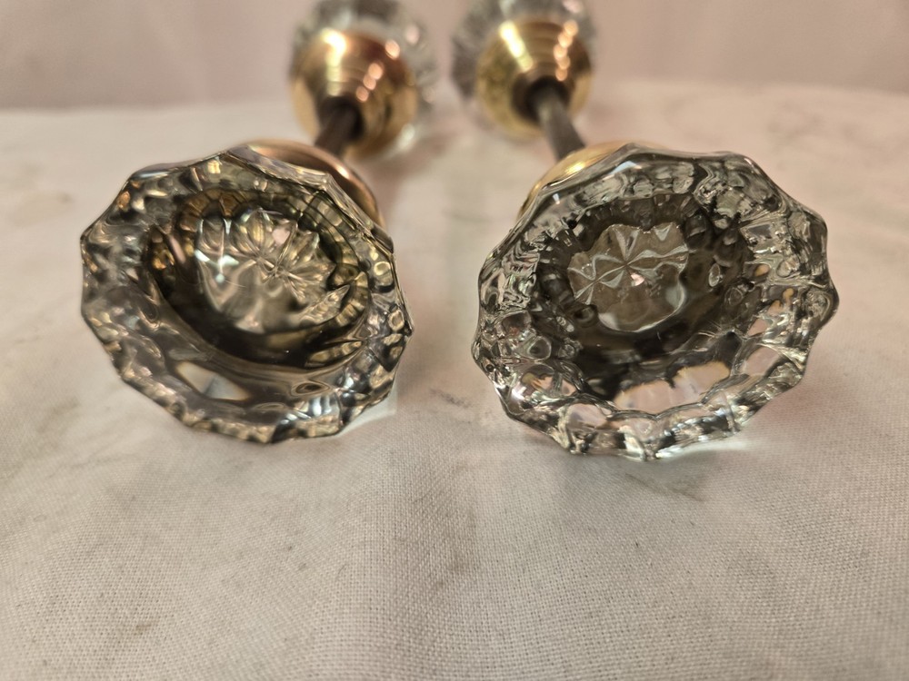 Vintage 12 Point Glass Door Knobs Polished 2 Pair