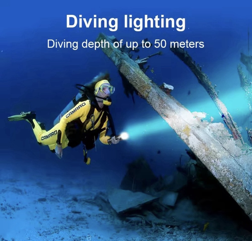 LED Diving Flashlight Waterproof Sub Diving 500M Rechargeable