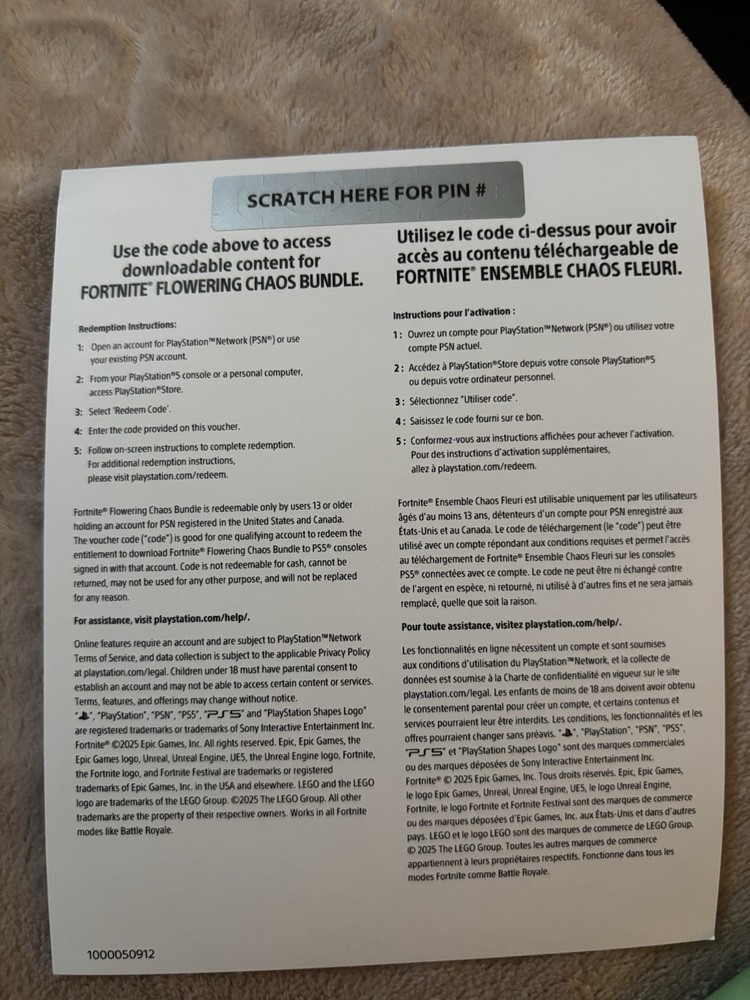 Epic Games Flowering Chaos Bundle 1,000 V-Bucks DLC Code for PS5