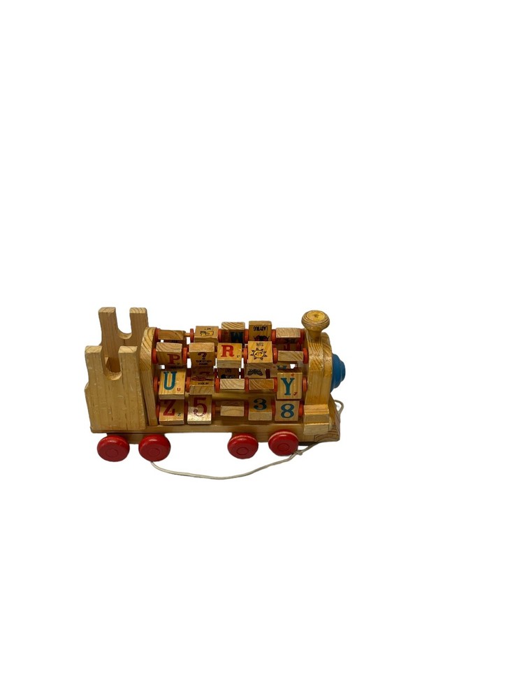 Vintage Wooden Train Engine Alphabet Push/Pull Toy