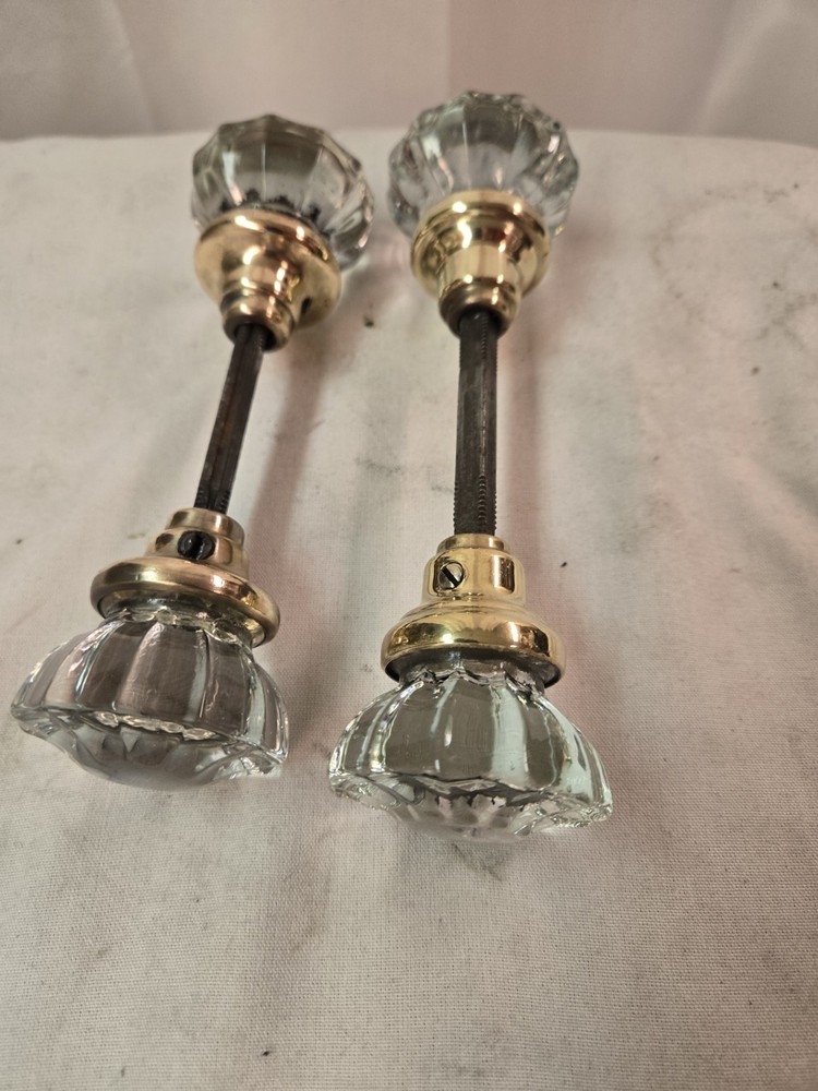 Vintage 12 Point Glass Door Knobs Polished 2 Pair