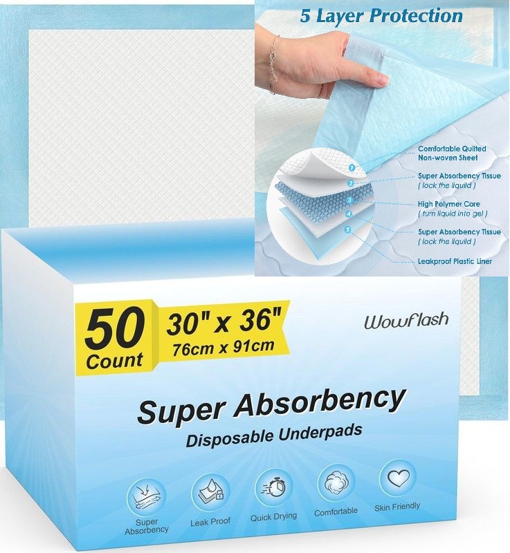 Wowflash Super Absorbency Disposable Leakproof Underpads with Quick Drying...