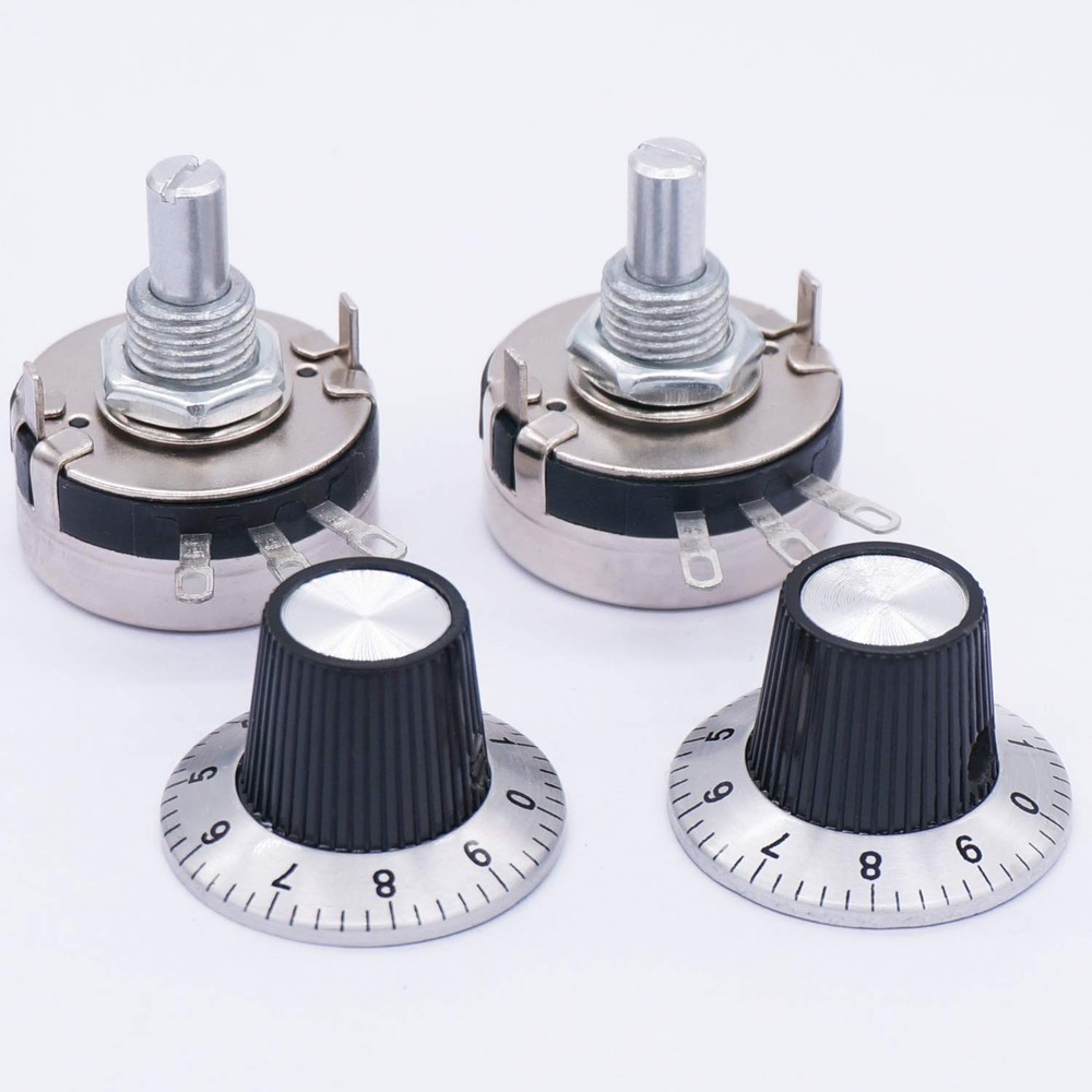 2-Pack 1K Ohm Single Turn Rotary Carbon Potentiometer & Knobs for Electronics
