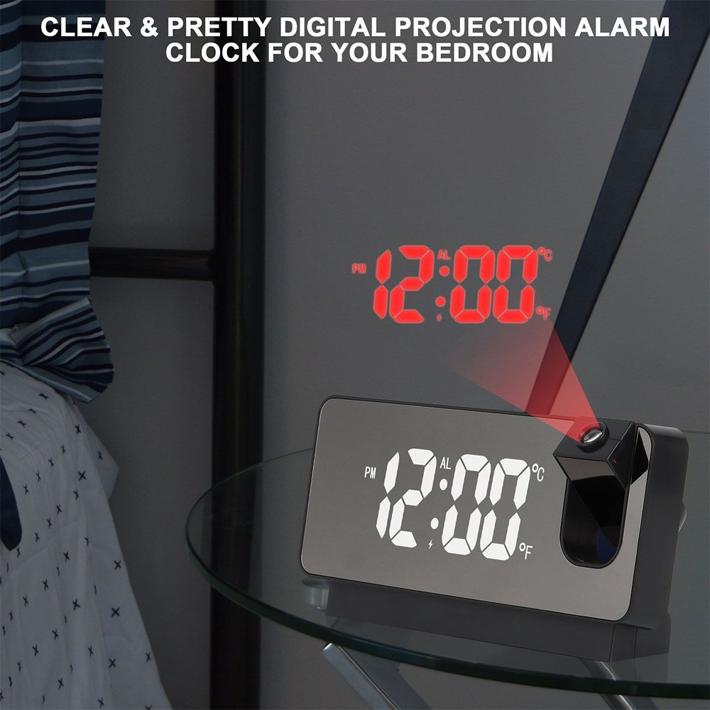 LED Digital Projector Projection Snooze Dual Alarm Clock Timer USB Temperature