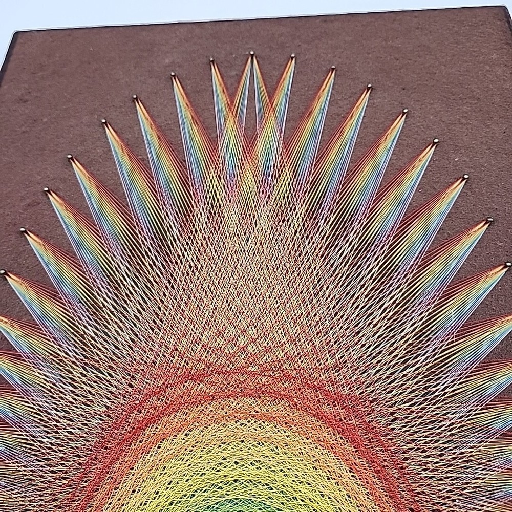 JON KLINE Rainbow "String Mandala" Installation Thread Artwork SIGNED Vtg 16x12"