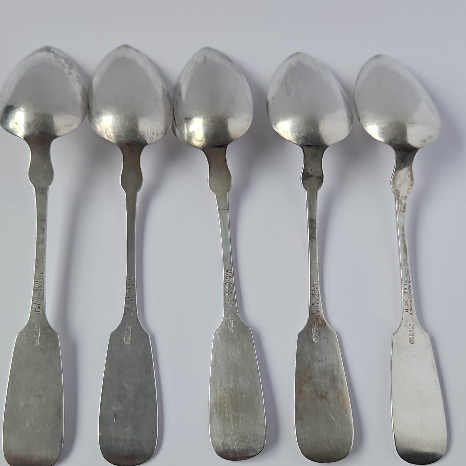 Trask & Brown Coin Silver Spoons Set of 5 Antique 1850-1899