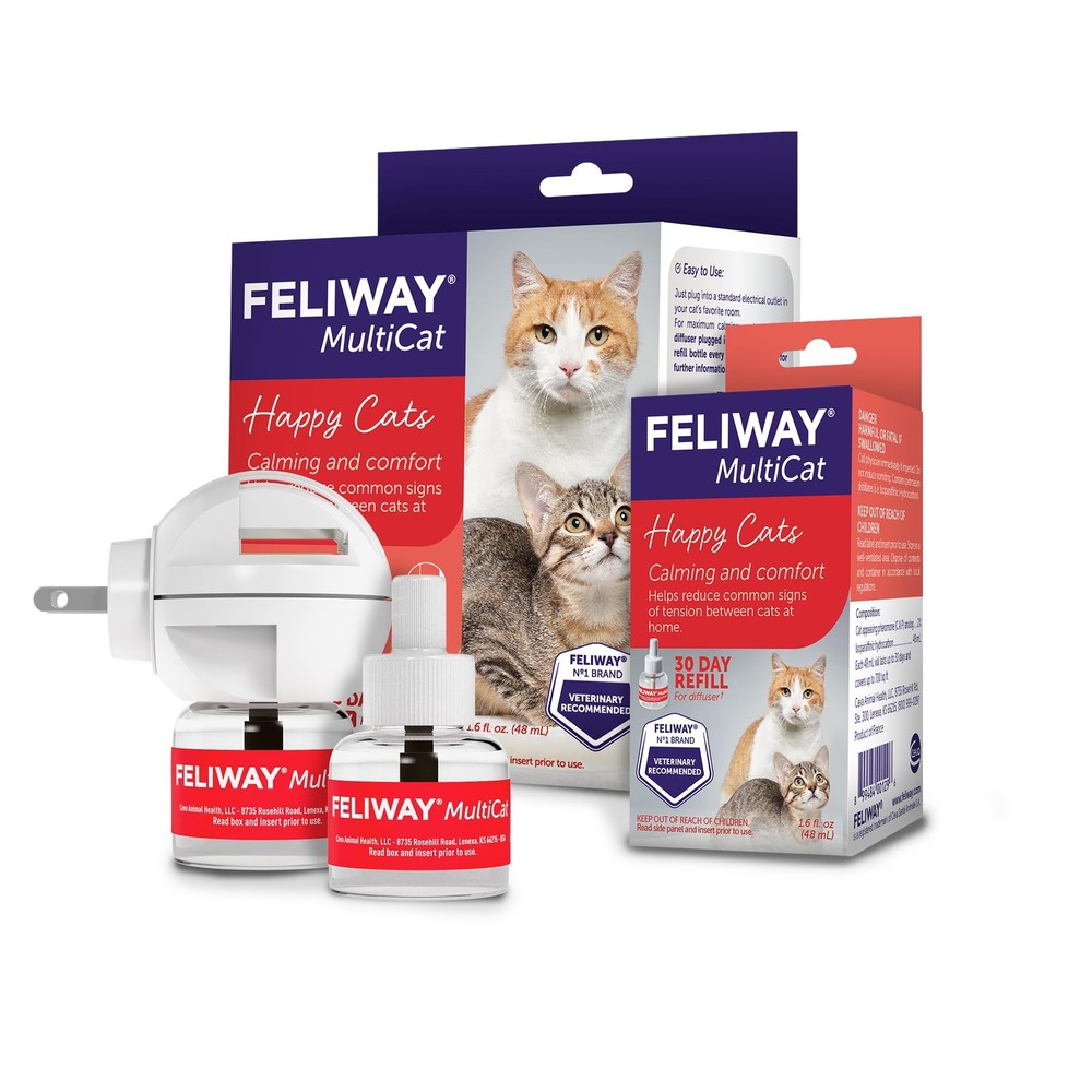 FELIWAY MultiCat Calming Pheromone Diffuser Kit - 1 Diffuser & 2 Refills, 60 Day