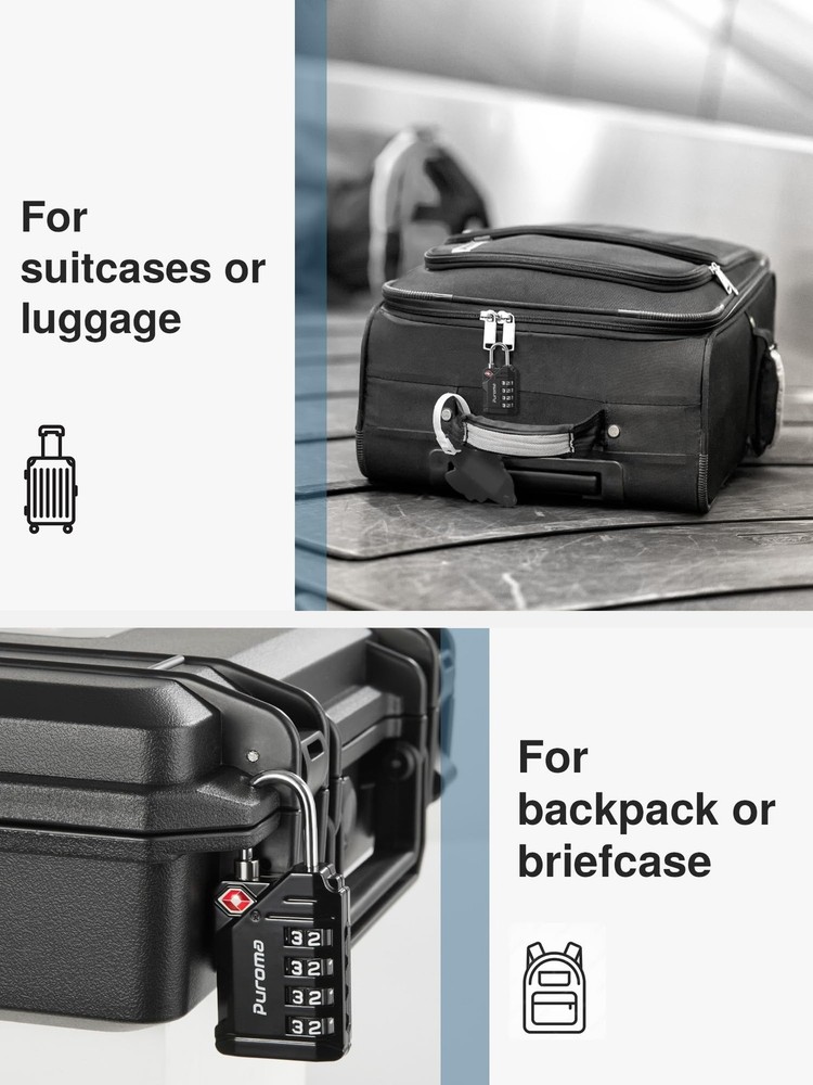 TSA Approved Travel Locks - 4 Digit Resettable Combination Code, 2 Pack