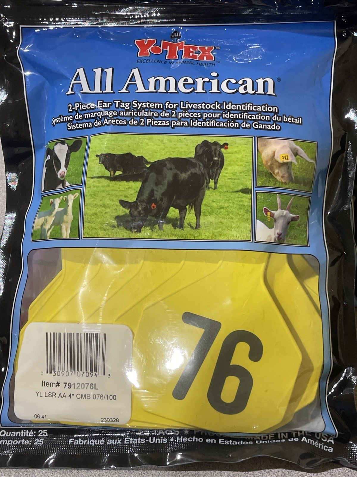 Y-Tex 4 Star Large Cattle Tags 25 Pack, 2 Piece Ear Tag System, Yellow, 76-100