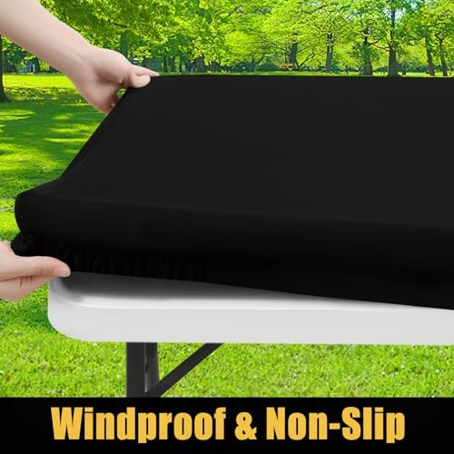 Rectangle Table Cloth, Waterproof Elastic Fitted 72" x 30" (Rectangular) Black
