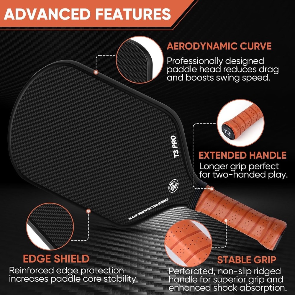 High-Performance Pickleball Paddle with 16mm Honeycomb Core & Carbon Surface