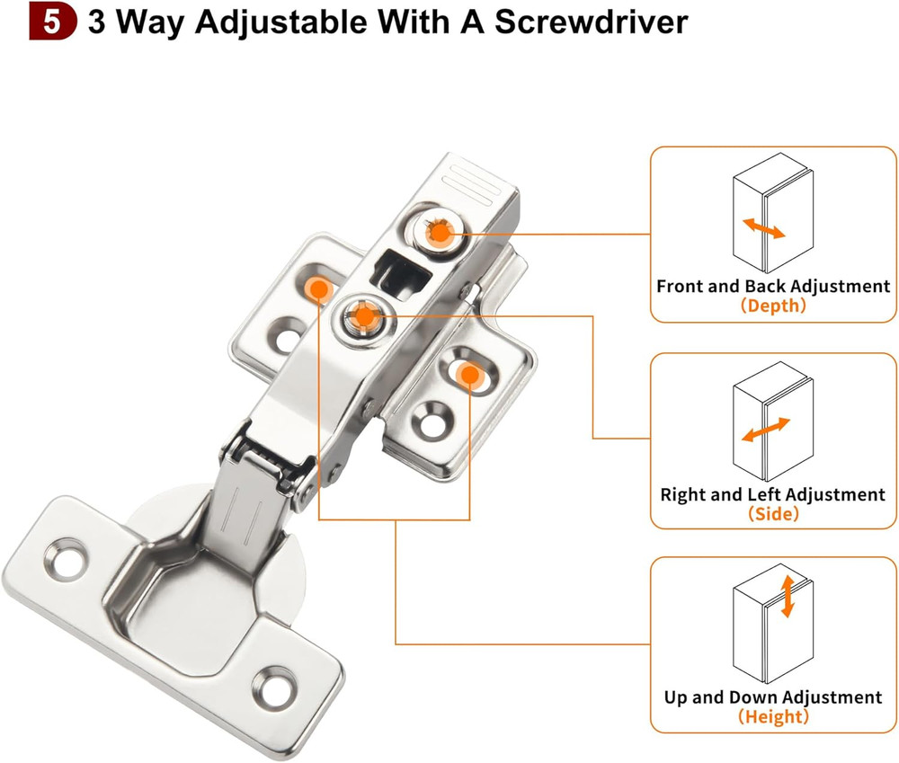 60 Pack Soft Close Concealed Hinges for Kitchen Cabinets, 105° Angle