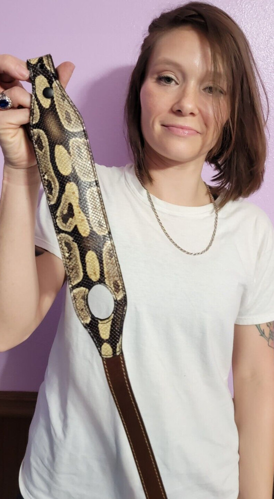 Padded RIFLE Firearm SLING with Authentic BALL PYTHON Snake skin brown leather