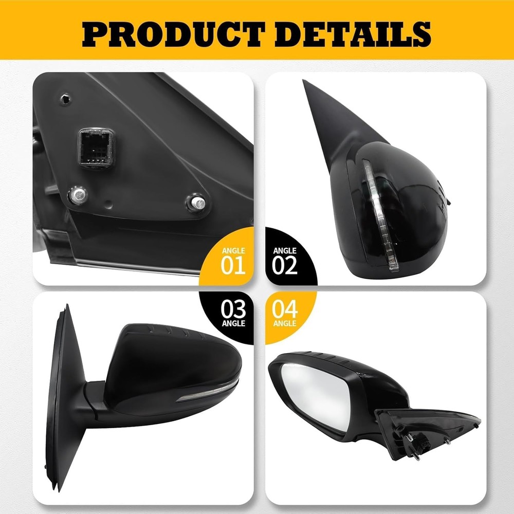 Power Left Driver Side Mirror Assembly Compatible with 2011-2013 Left, Black