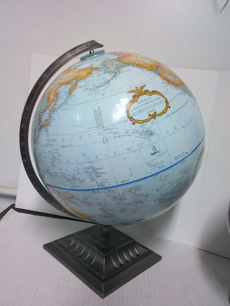 Replogle 12" Diameter World Classis Light Blue Globe Brushed Nickle Metal Base
