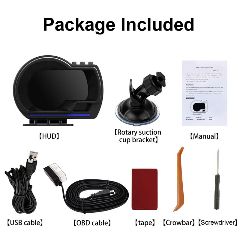 OBD2+GPS HUD Gauge Head Up Car Digital Display Speedometer 9 Different Interface