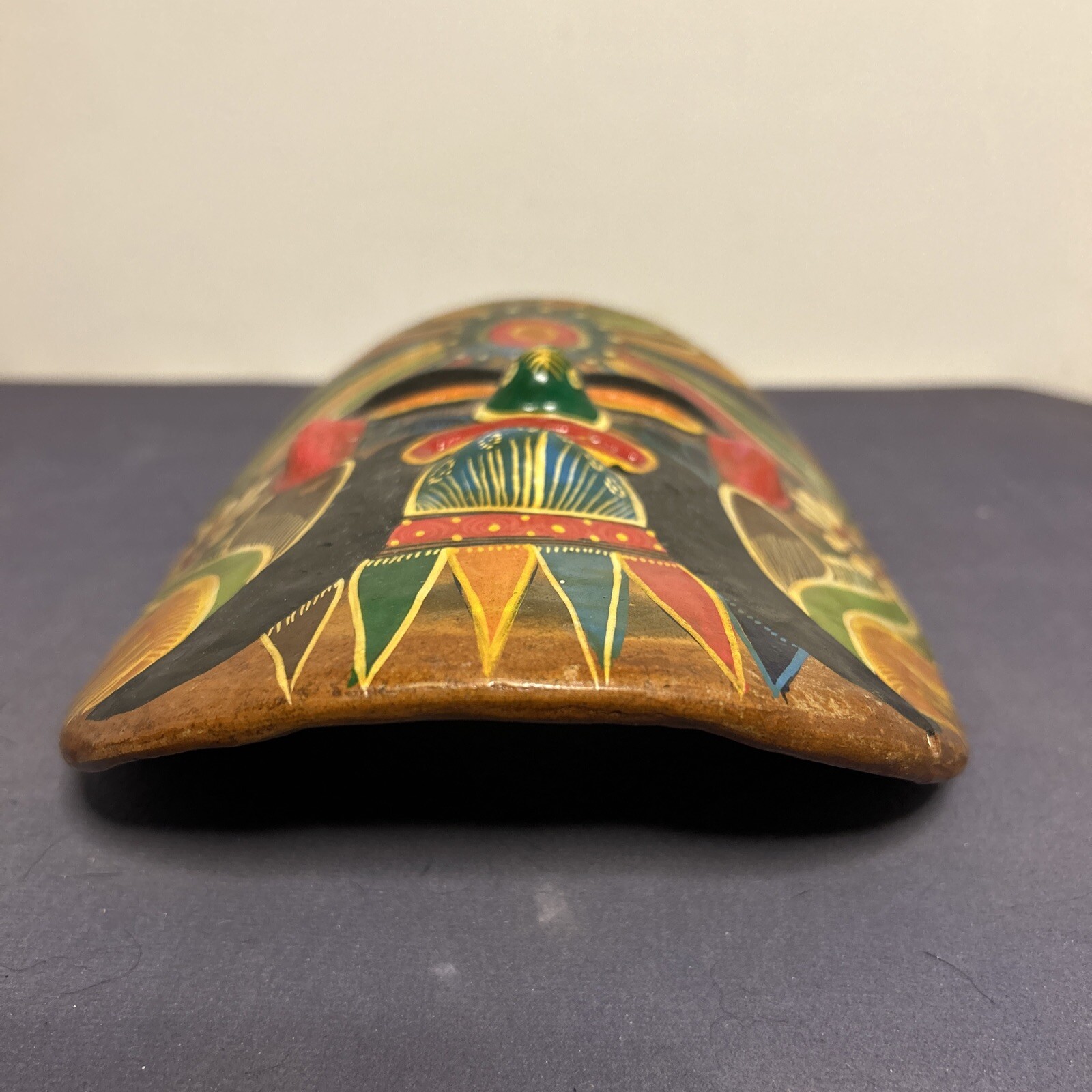 Vintage Mexican Brown Ceramic Hanging Mask Folk Art Hand Made