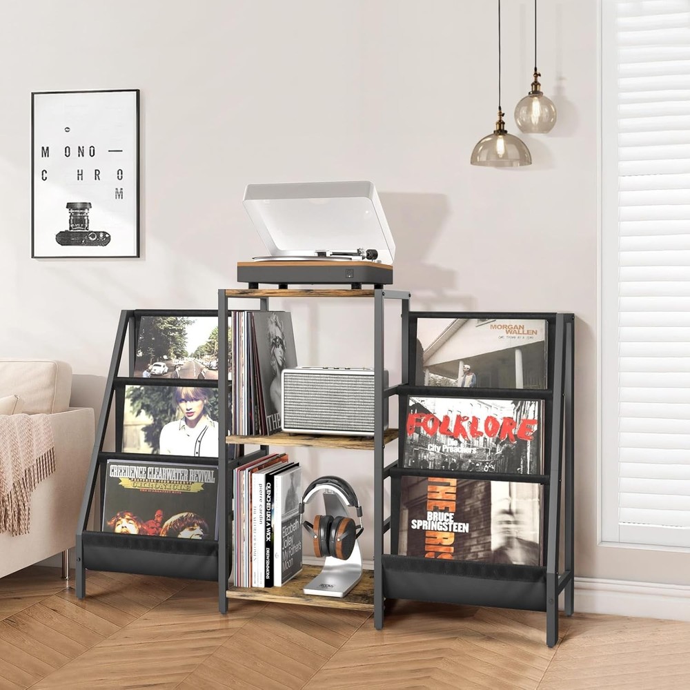 Record Player Stand with Vinyl Storage, Record Player Table with Vinyl Record...