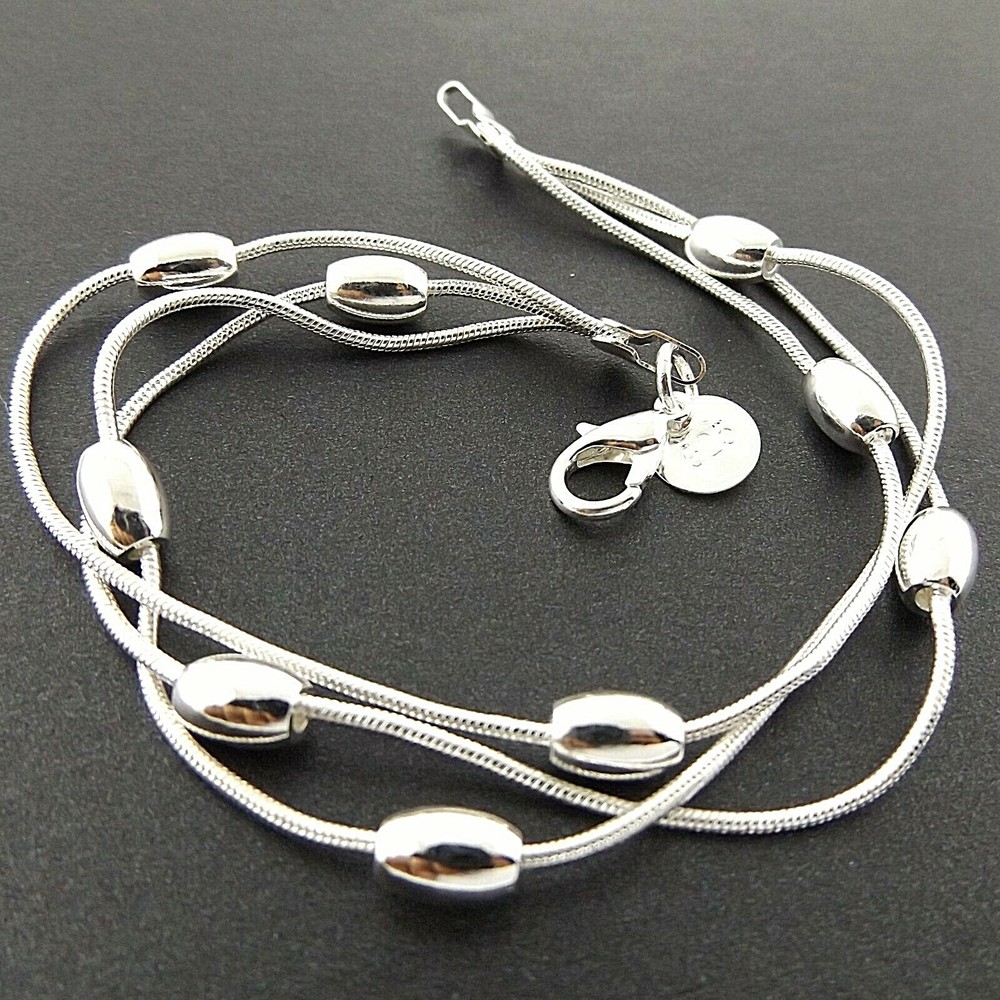 Bracelet Bangle Real 925 Sterling Silver Filled Solid Ladies Strand Bead Design