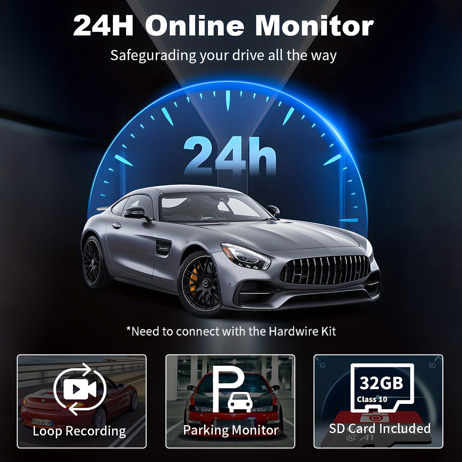 1080P Dash Cam Motion Detect Front and Inside Dual Dash Camera W/ 32GB SD Card