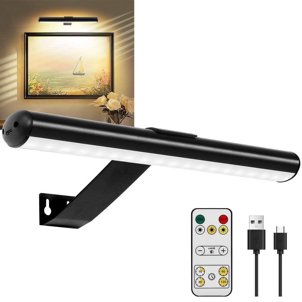 TINTINDOC Picture Light Battery,Brightness Dimmable Timer Setting,Rechargeabl...