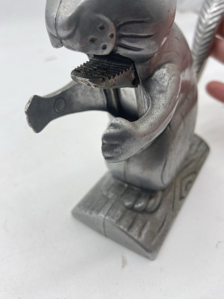 Vintage Aluminum Metal Squirrel on Log Nutcracker