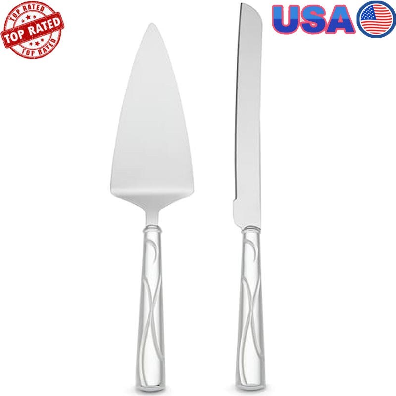 Silver Plated Cake Knife Server Set Wedding Reception Gift Elegant Decor New
