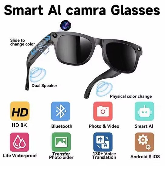 AI Smart Glasses 2026 HD Camera Video Recording Translation Bluetooth Photochrom