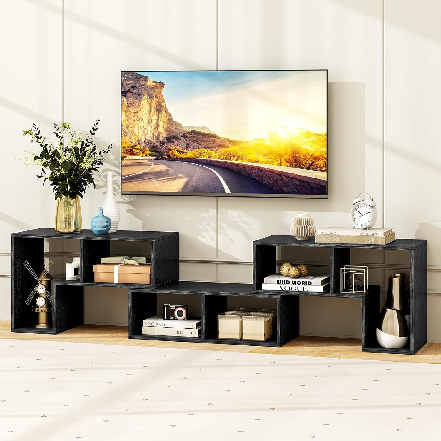 3 Piece Adjustable TV Stand Console Media Center for 50-65 Inch TV Black