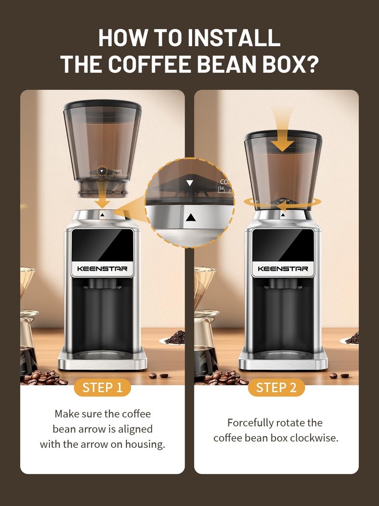 Conical Coffee Bean Grinder with 34 Grind Settings for Home Use, Precision Timer