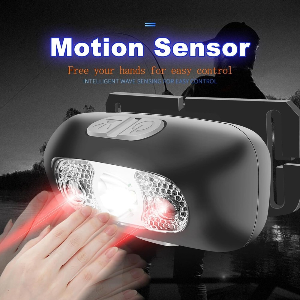 Rechargeable Waterproof Headlamp - Adjustable 90° Light with Motion Sensor