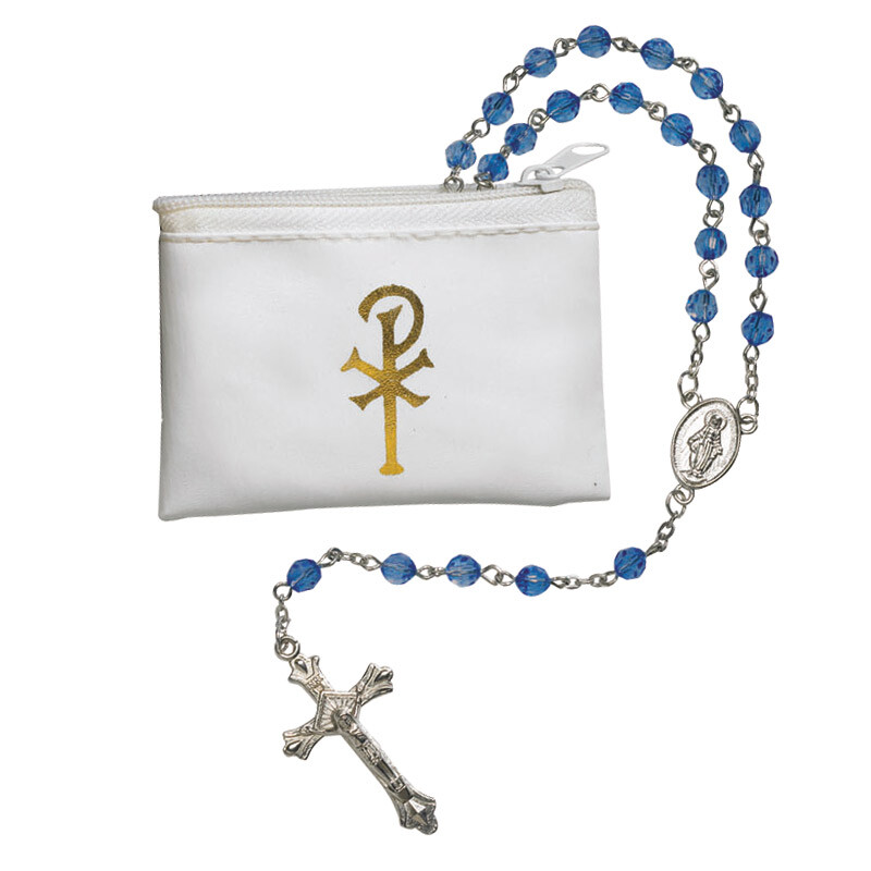 Sapphire Faceted Rosary with White Rosary Case