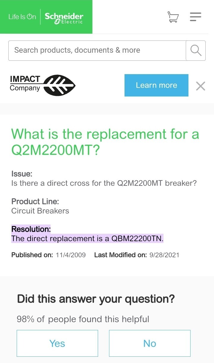 Square D Q2M2200MT / QBM22200TN Main Breaker 200 Amp - 2 Yr Warranty