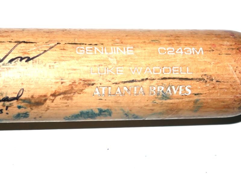 LUKE WADDELL GWINNETT STRIPERS #75 GAME USED BLACK LOUISVILLE SLUGGER BAT BRAVES