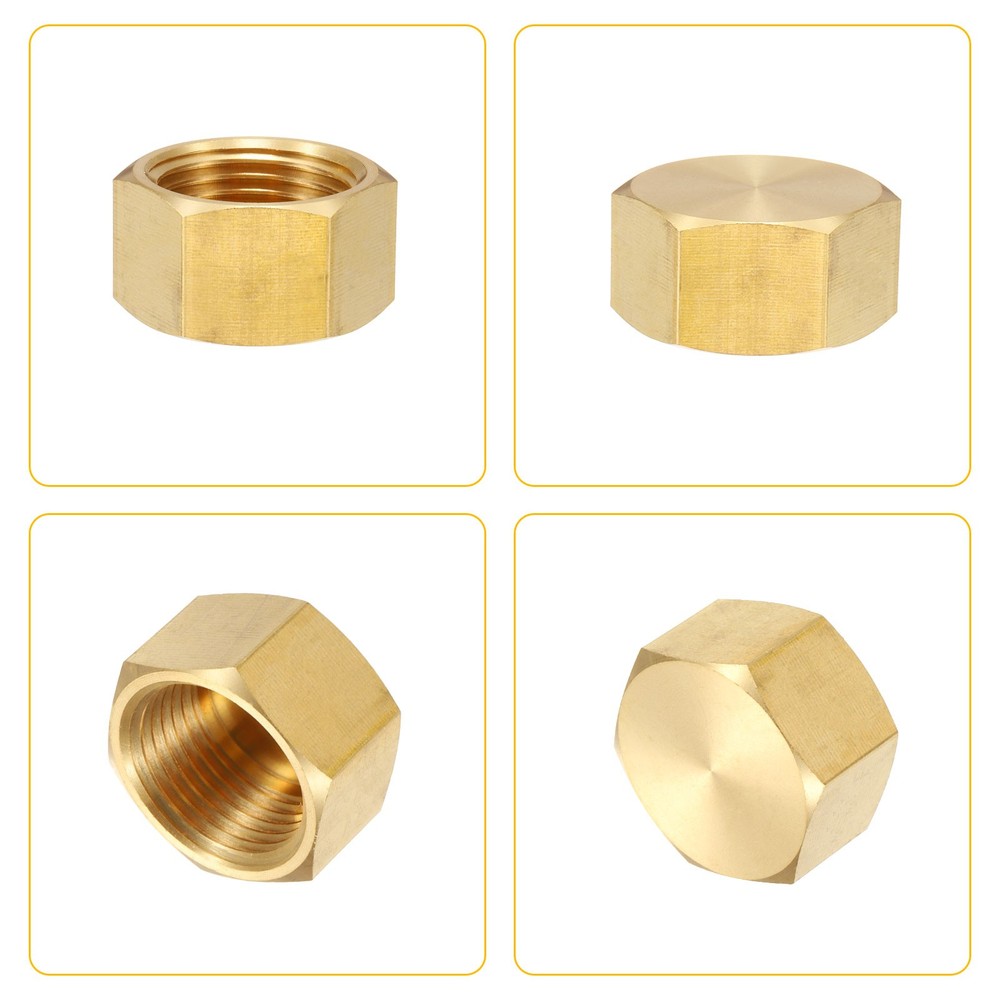 3pcs Brass Pipe Fitting Hex Head Plug G1/2" with Gasket, Gold Tone
