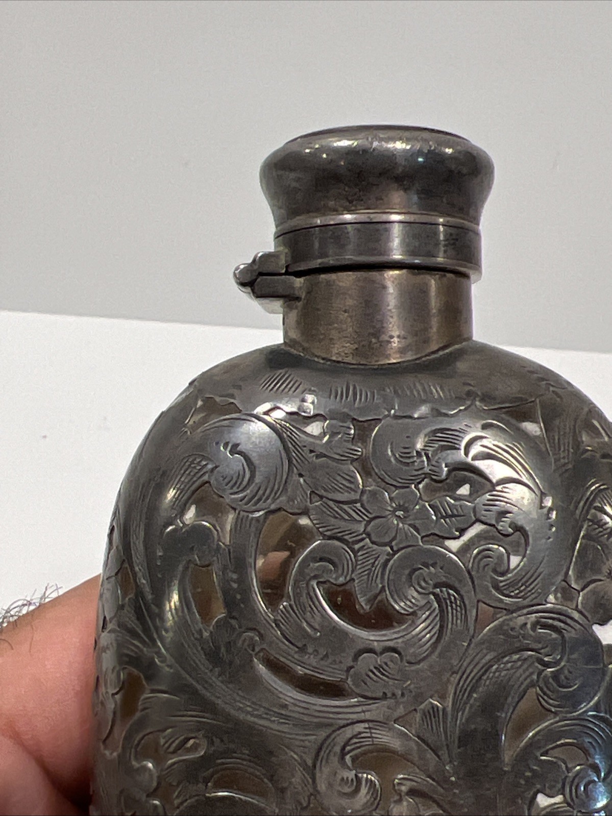 Antique Gorham .925 Sterling Silver Over Glass Overlay Flask Unmolested