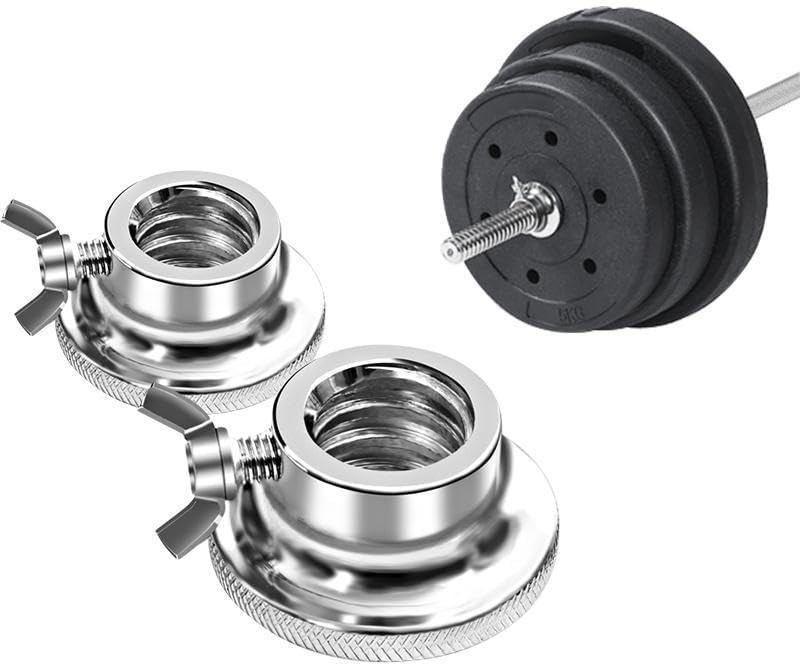2 Pack Dumbbell Collars Spin Locking Nut with Safety Lock Standard, Silver