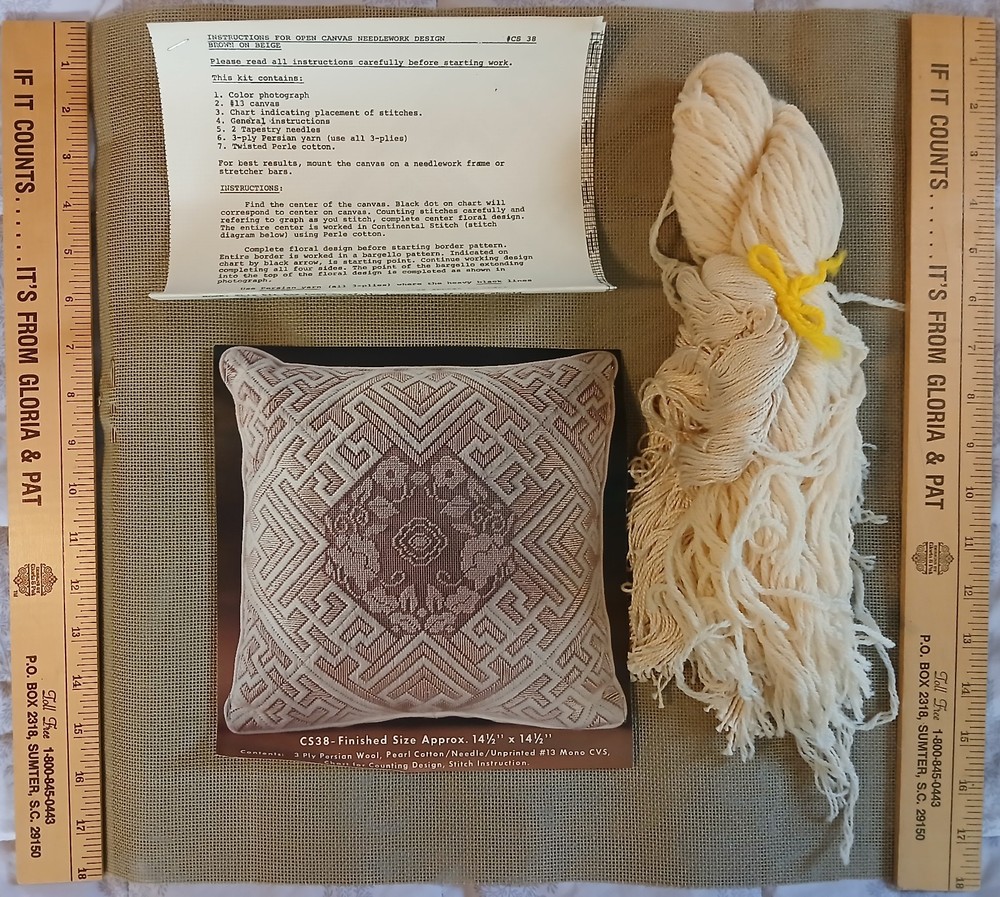Vintage Open Vanvas Needlework Geometric Pillow Counted Needlepoint Kit